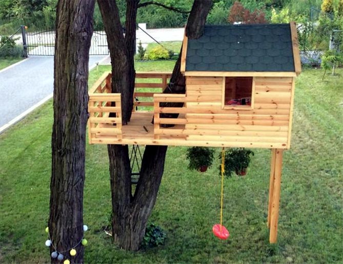 Как сделать домик на дереве для детей на даче - инструкция, фото46